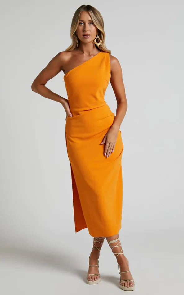 Showpo Monette Midi Dress 8211 One Shoulder Straight Dress In Orange Women Dresses Showpo Monette Midi Dress 8211 One Shoulder Straight Dress In Orange Women Dresses