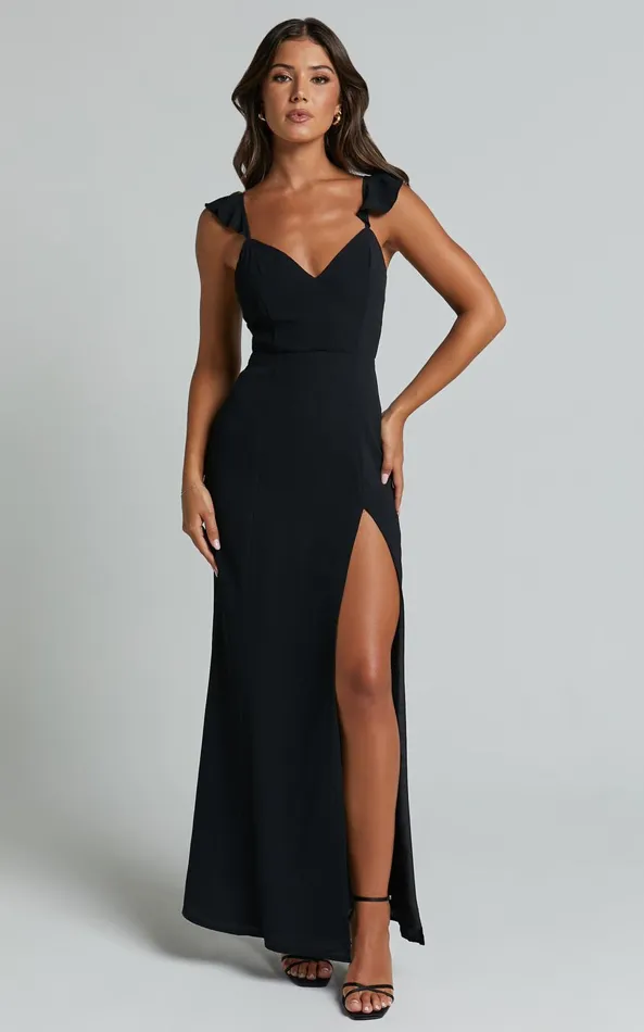 Showpo More Than This Midi Dress 8211 Ruffle Strap Thigh Split Dress In Black Women Dresses Showpo More Than This Midi Dress 8211 Ruffle Strap Thigh Split Dress In Black Women Dresses