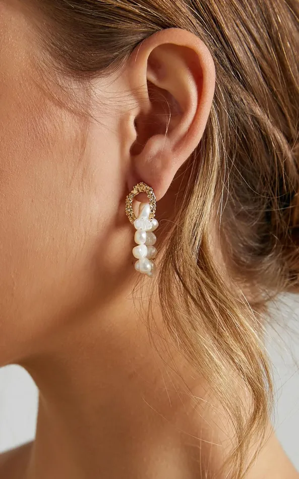 Showpo More Than Words Earrings In Pearl Women Gold Plated Jewelry