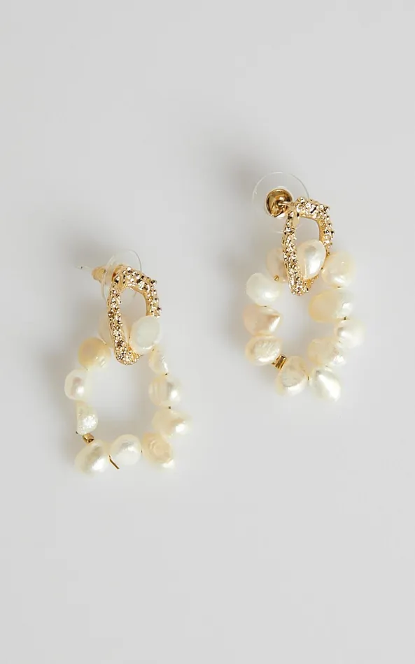 Showpo More Than Words Earrings In Pearl Women Gold Plated Jewelry