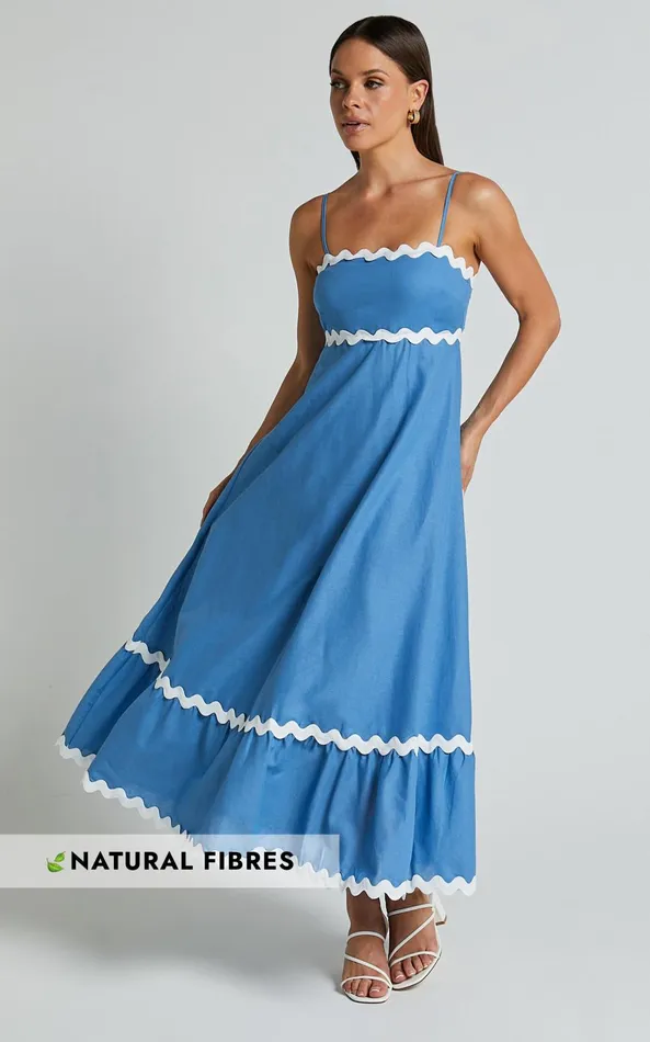 Showpo Moriseth Midi Dress 8211 Linen Look Sleeveless Fit Flare Dress In Blue Women Dresses Showpo Moriseth Midi Dress 8211 Linen Look Sleeveless Fit Flare Dress In Blue Women Dresses