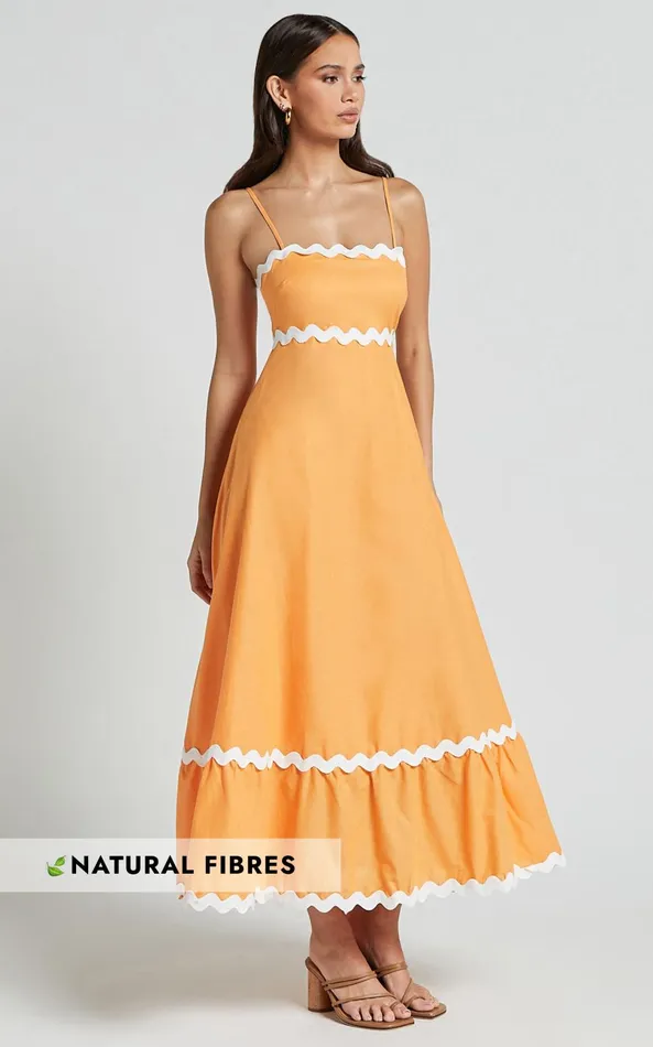 Showpo Moriseth Midi Dress 8211 Linen Look Sleeveless Fit Flare Dress In Orange Women Dresses Showpo Moriseth Midi Dress 8211 Linen Look Sleeveless Fit Flare Dress In Orange Women Dresses