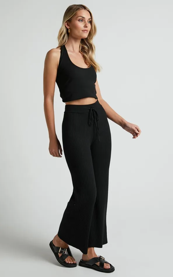 Showpo Motto Pants 8211 High Waisted 78 Length Ribbed Knit Pants In Black Women Curve Clothes