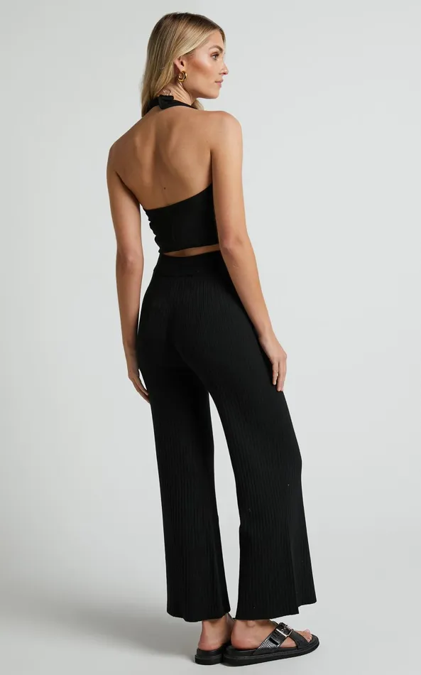 Showpo Motto Pants 8211 High Waisted 78 Length Ribbed Knit Pants In Black Women Curve Clothes