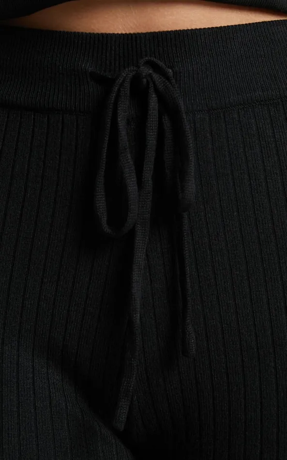 Showpo Motto Pants 8211 High Waisted 78 Length Ribbed Knit Pants In Black Women Curve Clothes
