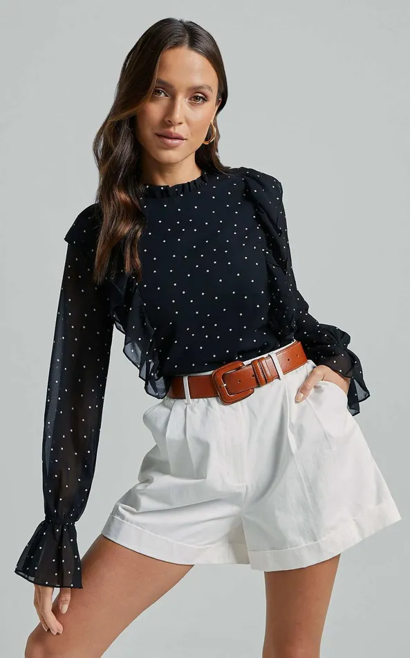 Showpo Moving Spots Top 8211 Long Sleeve Top In Black Spot Women Tops