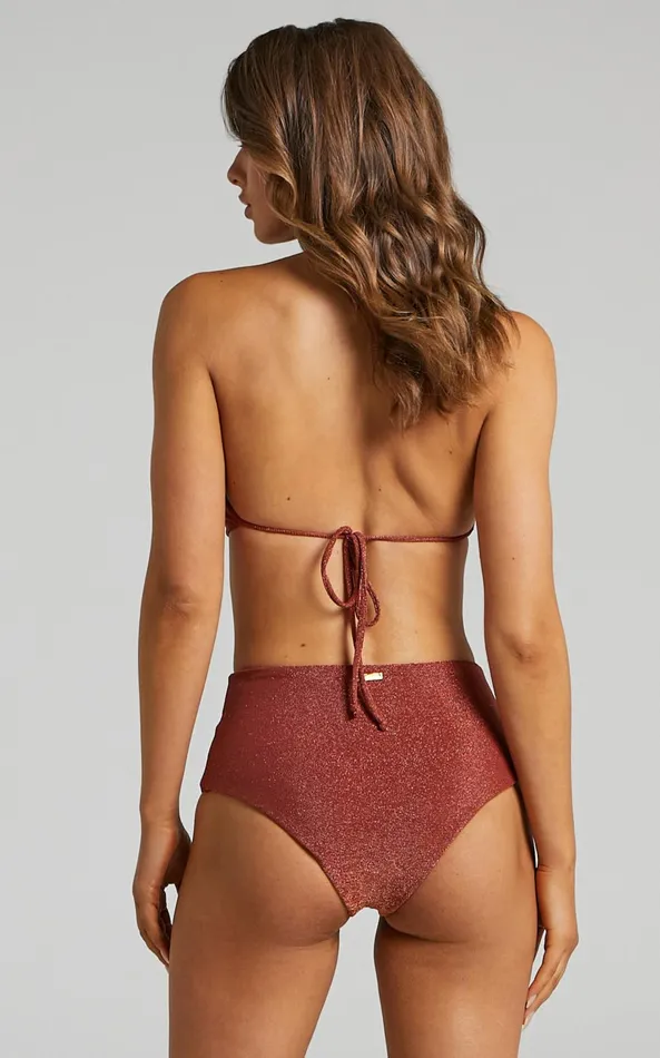 Showpo Murphy Bottoms 8211 High Waisted Bottoms In Rust Lurex Women Swimwear