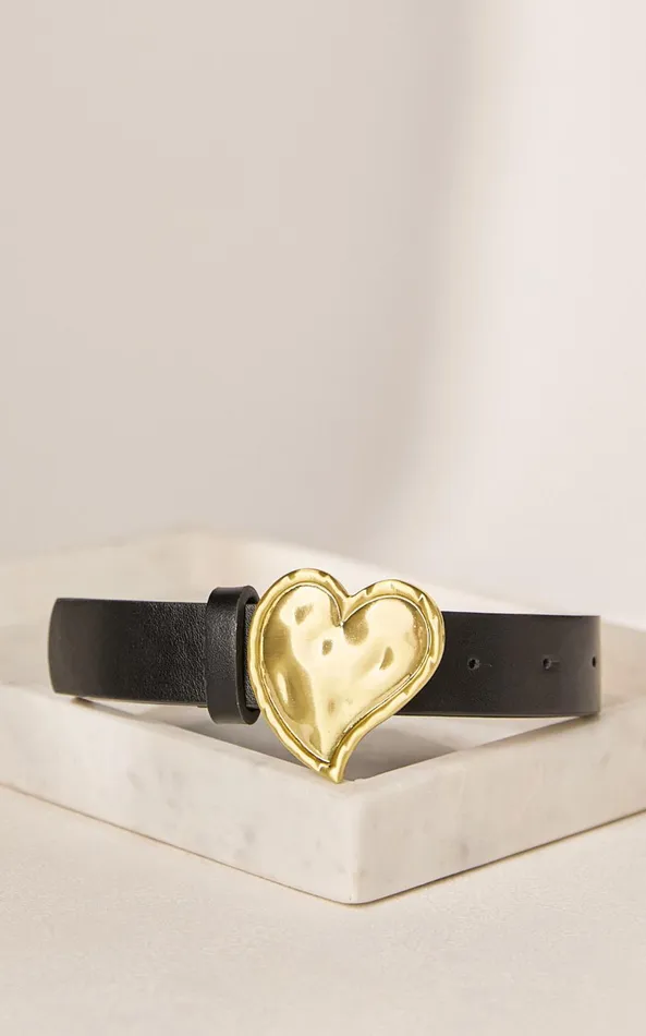 Showpo Mylo Belt 8211 Thick Band Heart Detail Belt In Black Women Belts