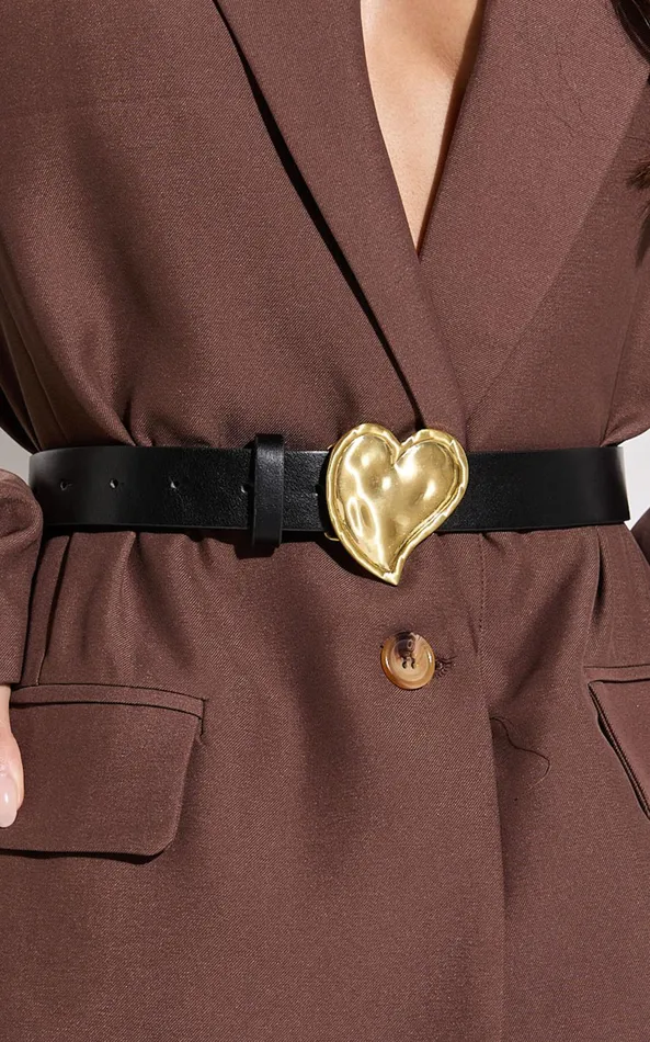 Showpo Mylo Belt 8211 Thick Band Heart Detail Belt In Black Women Belts