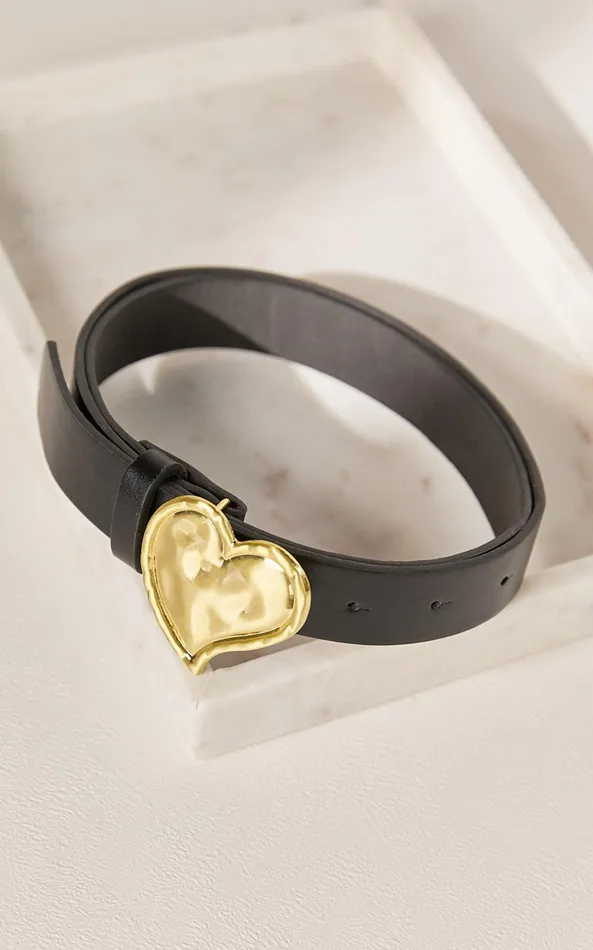 Showpo Mylo Belt 8211 Thick Band Heart Detail Belt In Black Women Belts