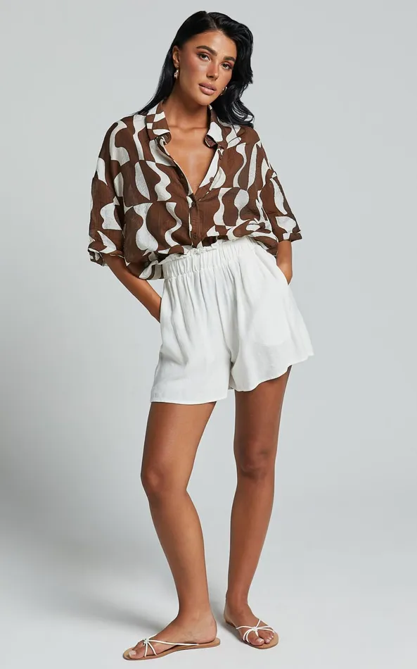 Showpo Nadiane Blouse 8211 Collared Button Through Blouse In Chocolate Mono Wave Women Tops