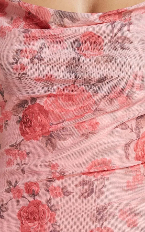 Showpo Nadine Maxi Dress 8211 Cowl Neck Low Back Mesh Slip Dress In Pink Floral Women Dresses