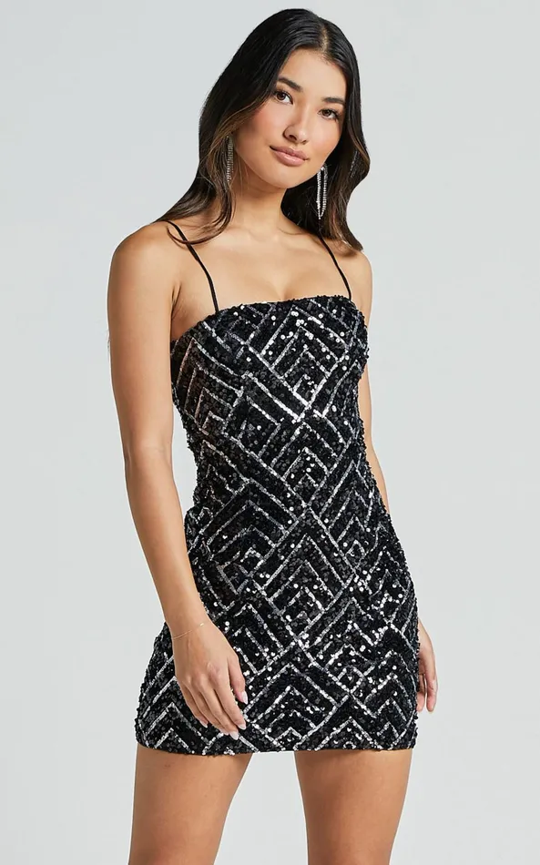 Showpo Nahla Mini Dress 8211 Diamond Sequin Cami Dress In Black Women Dresses