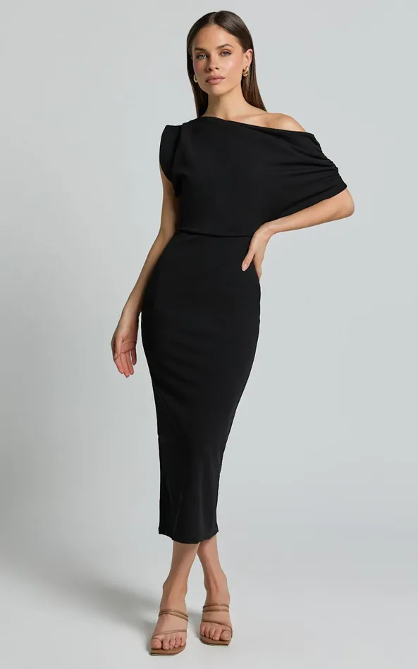 Showpo Nalfie Midi Dress 8211 Tipped Shoulder Jersey Drape Dress In Black Women Dresses Showpo Nalfie Midi Dress 8211 Tipped Shoulder Jersey Drape Dress In Black Women Dresses