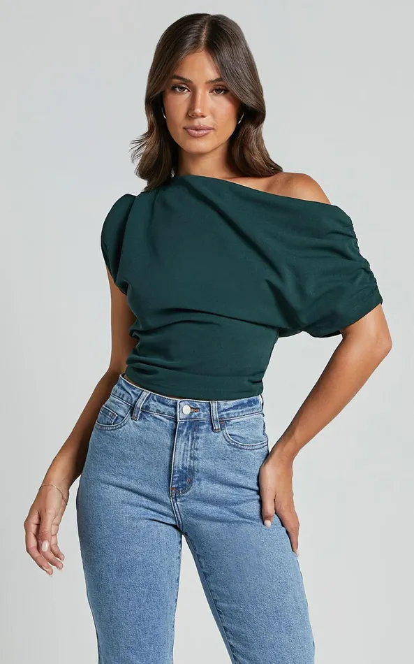 Showpo Nalfie Top 8211 Asymmetrical Top In Forest Green Women Curve Clothes
