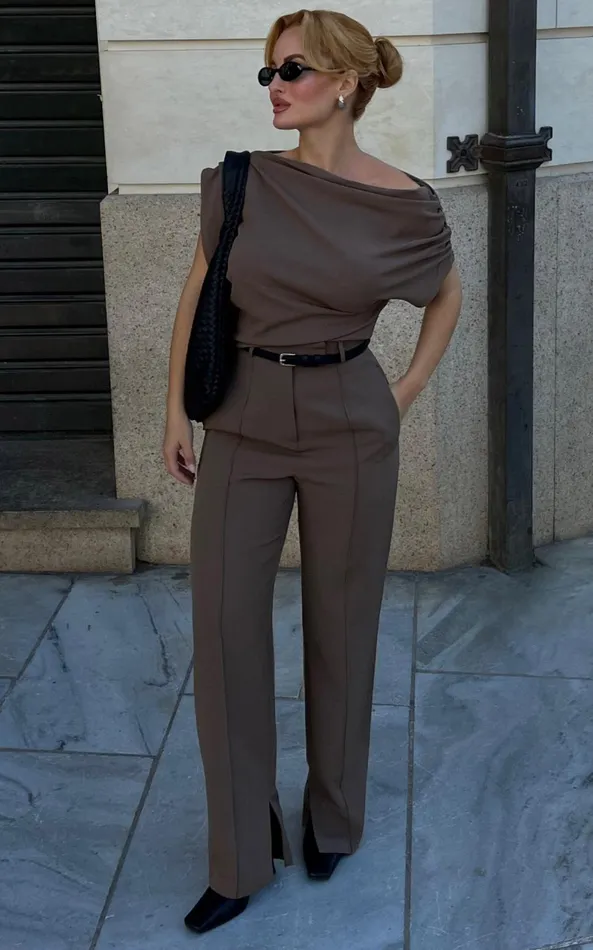 Showpo Nalfie Top 8211 Asymmetrical Top In Mocha Women Curve Clothes