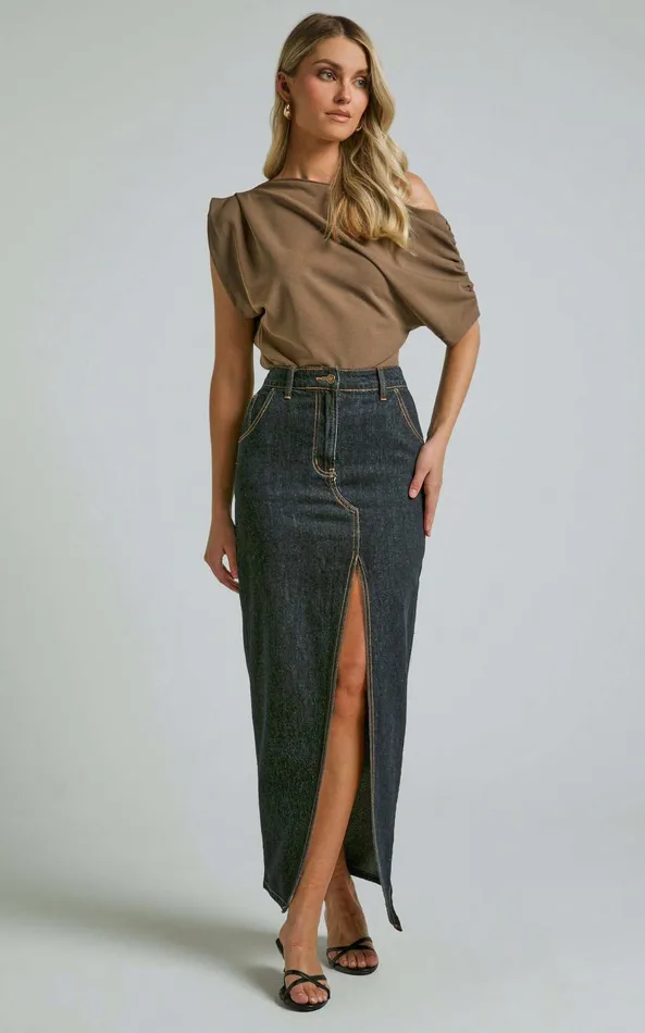 Showpo Nalfie Top 8211 Asymmetrical Top In Mocha Women Curve Clothes