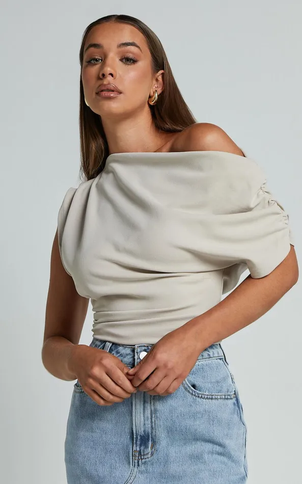 Showpo Nalfie Top 8211 Asymmetrical Top In Oat Women Curve Clothes