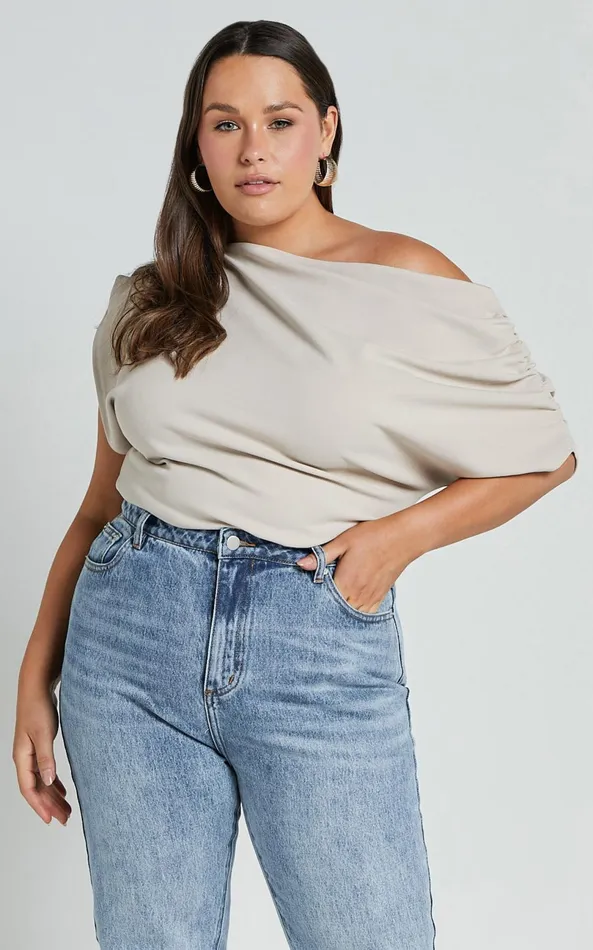 Showpo Nalfie Top 8211 Asymmetrical Top In Oat Women Curve Clothes
