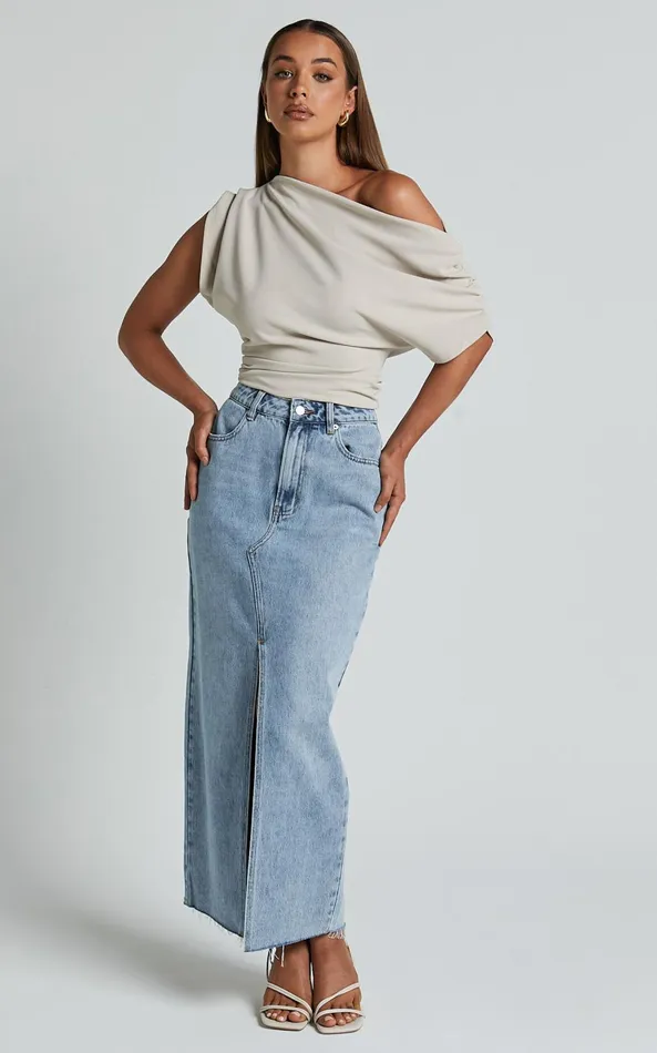 Showpo Nalfie Top 8211 Asymmetrical Top In Oat Women Curve Clothes