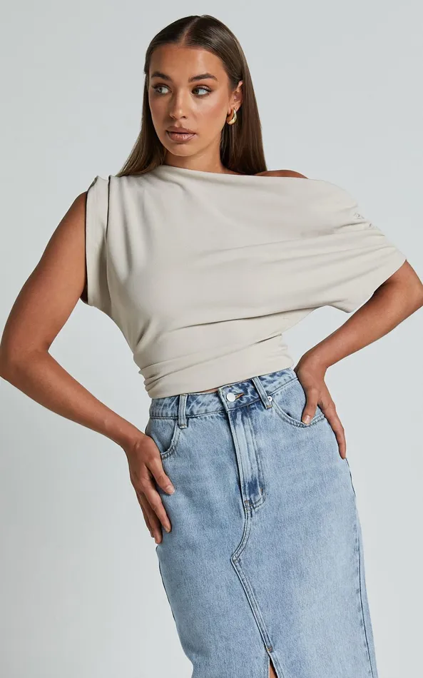 Showpo Nalfie Top 8211 Asymmetrical Top In Oat Women Curve Clothes
