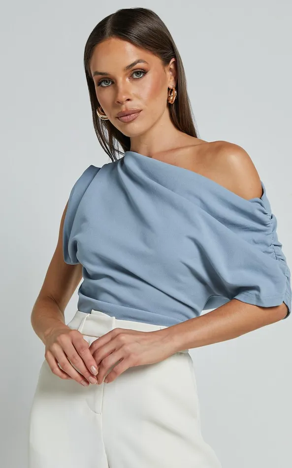 Showpo Nalfie Top 8211 Asymmetrical Top In Pastel Blue Women Curve Clothes