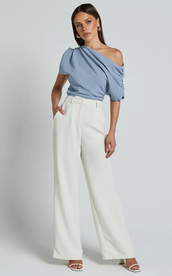 Showpo Nalfie Top 8211 Asymmetrical Top In Pastel Blue Women Curve Clothes