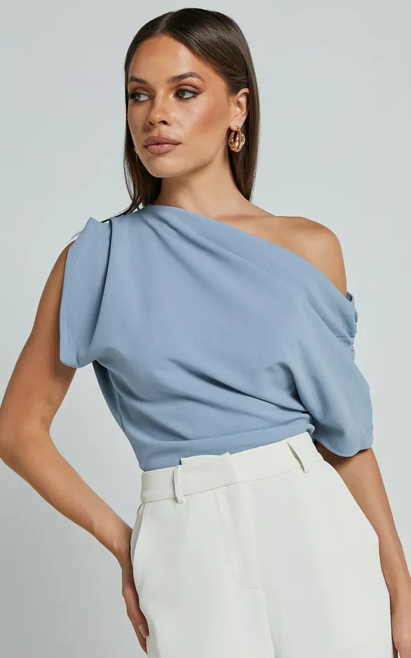 Showpo Nalfie Top 8211 Asymmetrical Top In Pastel Blue Women Curve Clothes