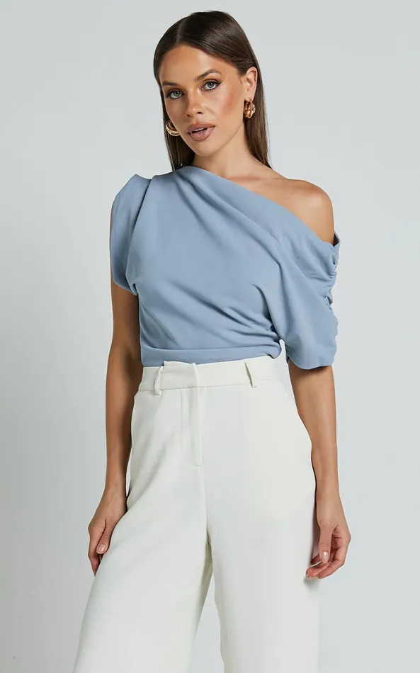 Showpo Nalfie Top 8211 Asymmetrical Top In Pastel Blue Women Curve Clothes