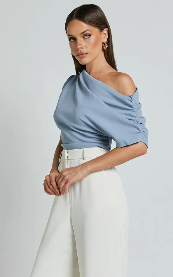 Showpo Nalfie Top 8211 Asymmetrical Top In Pastel Blue Women Curve Clothes