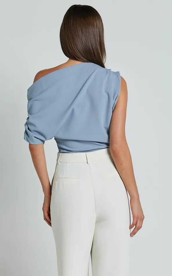Showpo Nalfie Top 8211 Asymmetrical Top In Pastel Blue Women Curve Clothes