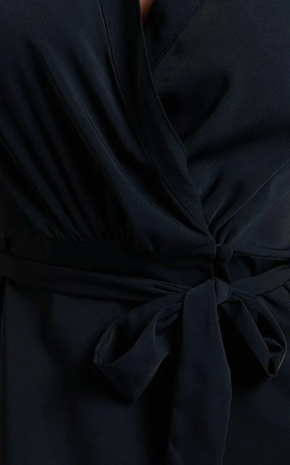Showpo Nalysha Midi Dress 8211 Long Sleeve Wrap Dress In Black Women Dresses