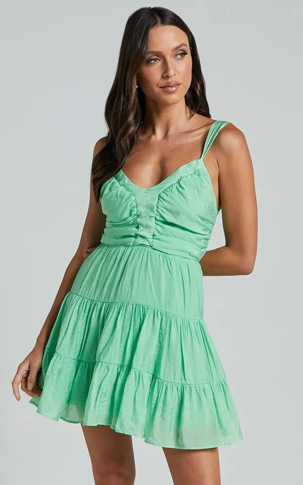 Showpo Nanette Mini Dress 8211 V Neck Tiered Flare Dress In Mint Green Women Dresses