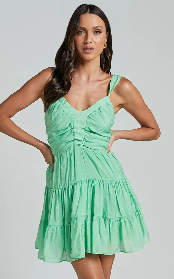 Showpo Nanette Mini Dress 8211 V Neck Tiered Flare Dress In Mint Green Women Dresses