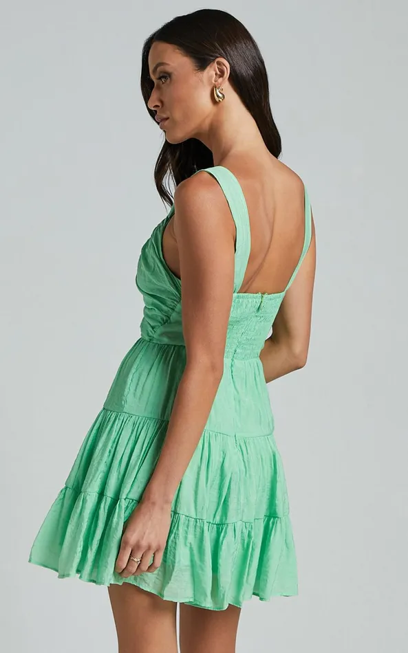 Showpo Nanette Mini Dress 8211 V Neck Tiered Flare Dress In Mint Green Women Dresses