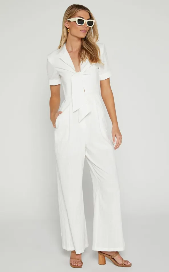 Showpo Naples Jumpsuit 8211 Wrap Front Jumpsuit In White Women Jumpsuits