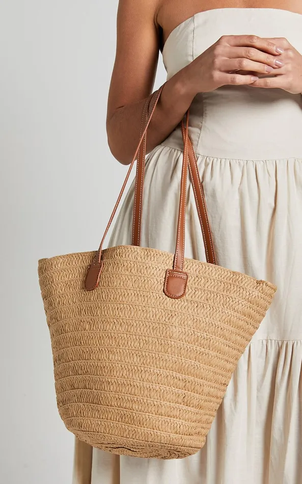 Showpo Narla Rattan Tote Bag In Natural Women Bags