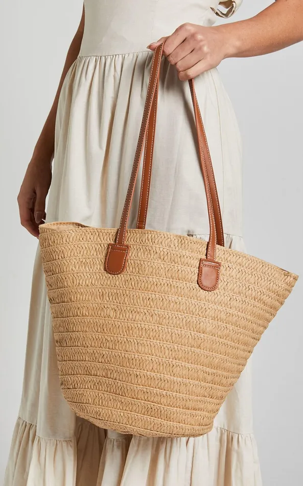 Showpo Narla Rattan Tote Bag In Natural Women Bags