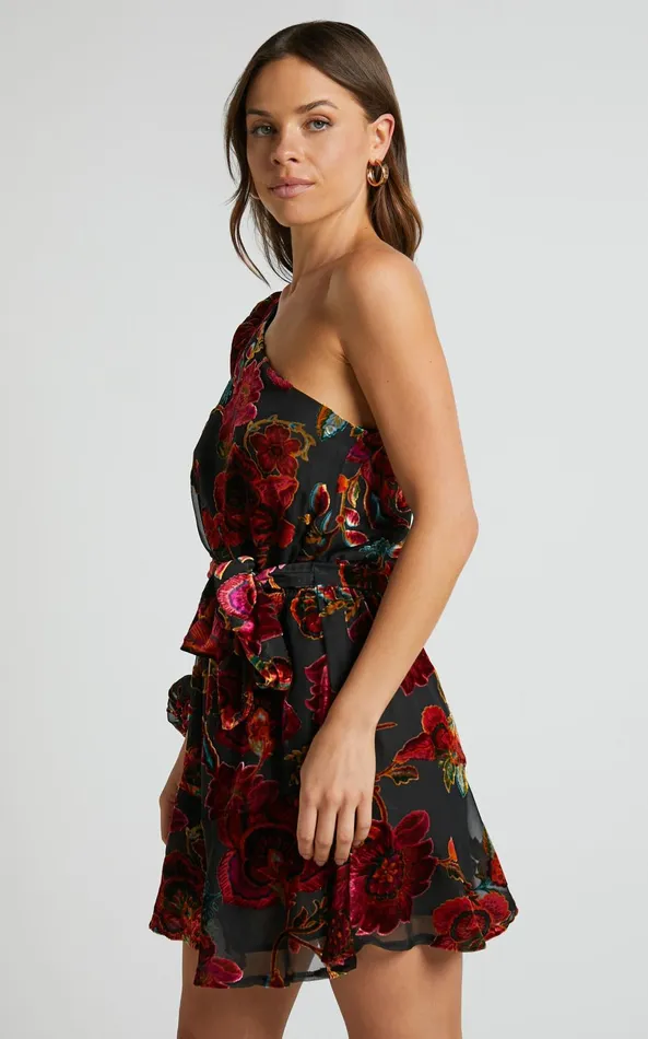 Showpo Natachia Mini Dress 8211 One Shoulder Burnout Dress In Black Floral Women Dresses Showpo Natachia Mini Dress 8211 One Shoulder Burnout Dress In Black Floral Women Dresses