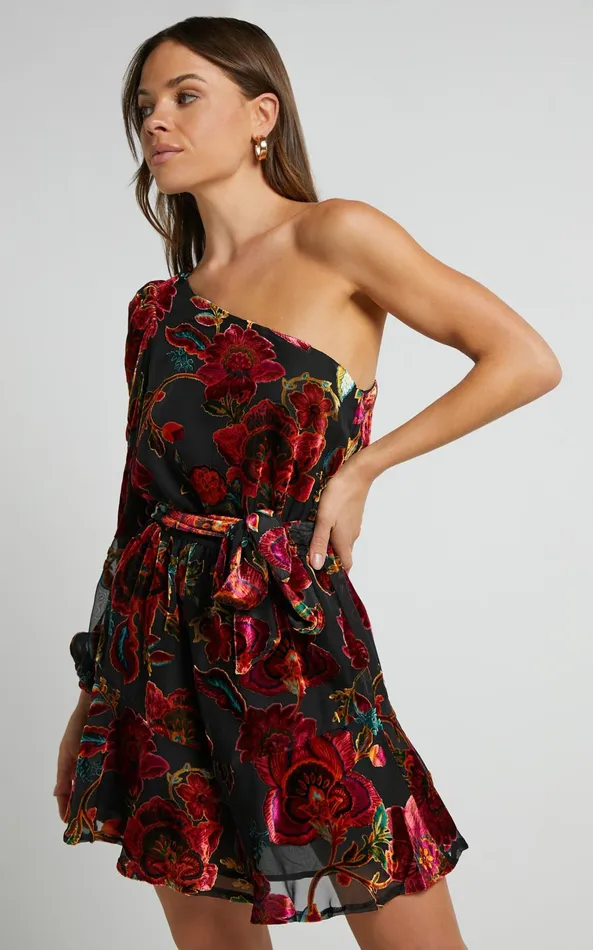 Showpo Natachia Mini Dress 8211 One Shoulder Burnout Dress In Black Floral Women Dresses Showpo Natachia Mini Dress 8211 One Shoulder Burnout Dress In Black Floral Women Dresses