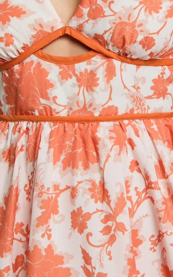 Showpo Natalia Mini Dress 8211 Puff Sleeve Cut Out Dress In Orange Floral Women Dresses