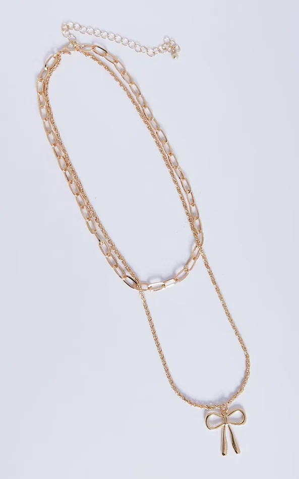 Showpo Natalie Necklace 8211 Bow Shaped Chain Layered Necklace In Gold Women Necklaces