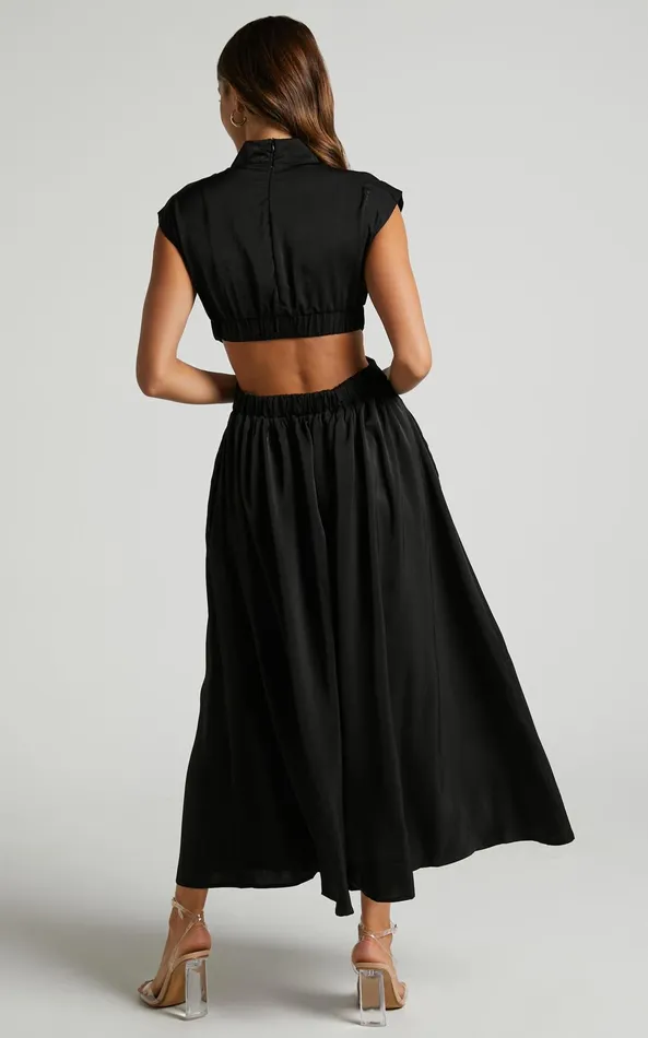 Showpo Natalyah Midi Dress 8211 Mock Neck Cut Out Gathered Dress In Black Women Dresses