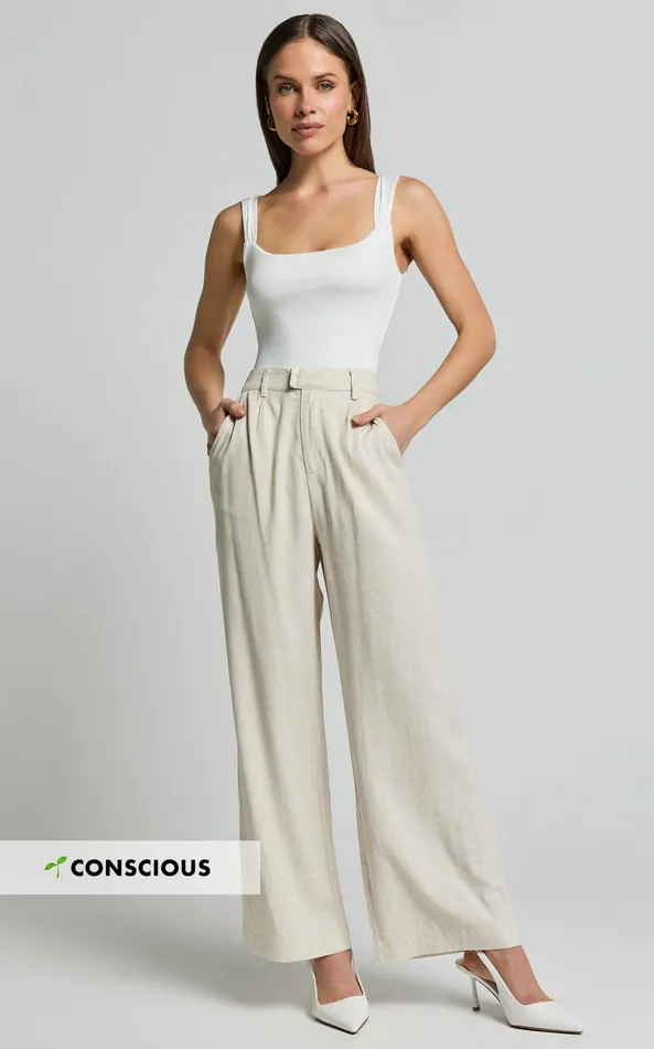 Showpo Nate Pants 8211 Mid Waist Tailored Linen Look Pants In Natural Women Pants Showpo Nate Pants 8211 Mid Waist Tailored Linen Look Pants In Natural Women Pants