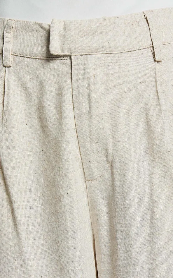 Showpo Nate Pants 8211 Mid Waist Tailored Linen Look Pants In Natural Women Pants