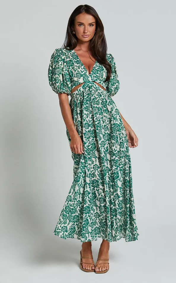Showpo Nelli Midi Dress 8211 Short Sleeve Cut Out Dress In Green Silhouette Women Dresses