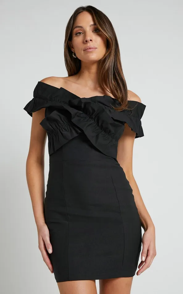 Showpo Nelly Mini Dress 8211 Off Shoulder Ruffle Detail Dress In Black Women Dresses Showpo Nelly Mini Dress 8211 Off Shoulder Ruffle Detail Dress In Black Women Dresses
