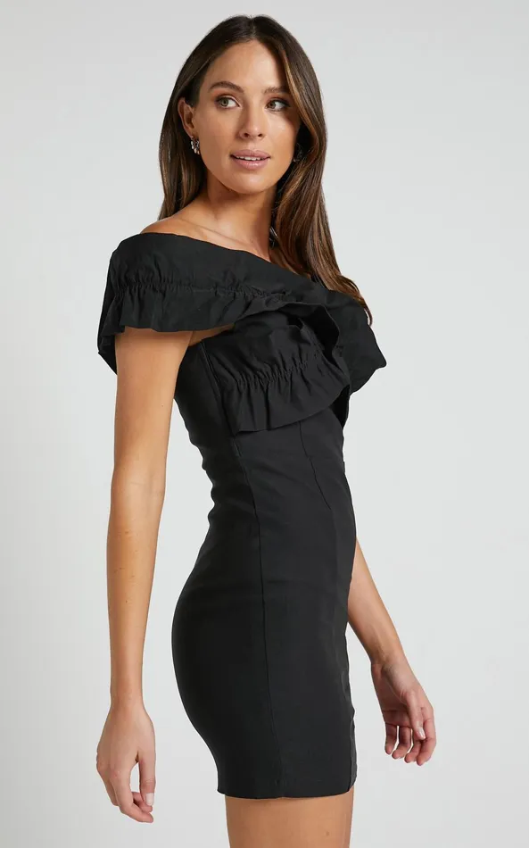 Showpo Nelly Mini Dress 8211 Off Shoulder Ruffle Detail Dress In Black Women Dresses