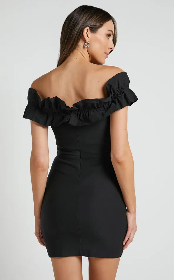 Showpo Nelly Mini Dress 8211 Off Shoulder Ruffle Detail Dress In Black Women Dresses