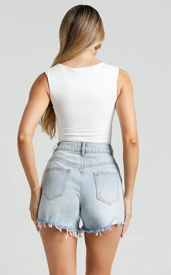 Showpo Nerine Bodysuit 8211 Wide Strap Scoop Neck In White Women Tops